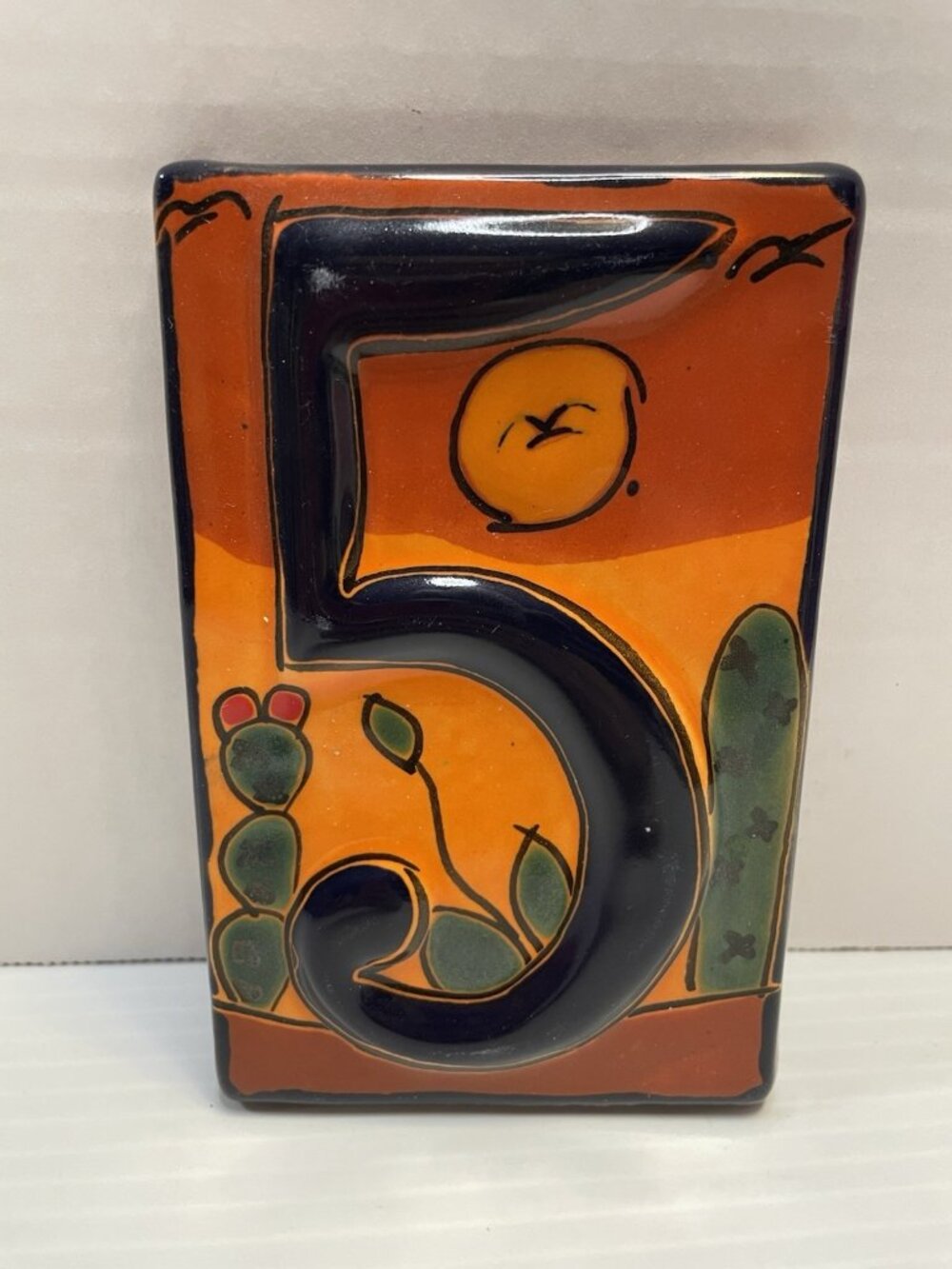 Mexican Talavera Desert Tile Address House Number Five 5 Hand Made Painted NEW